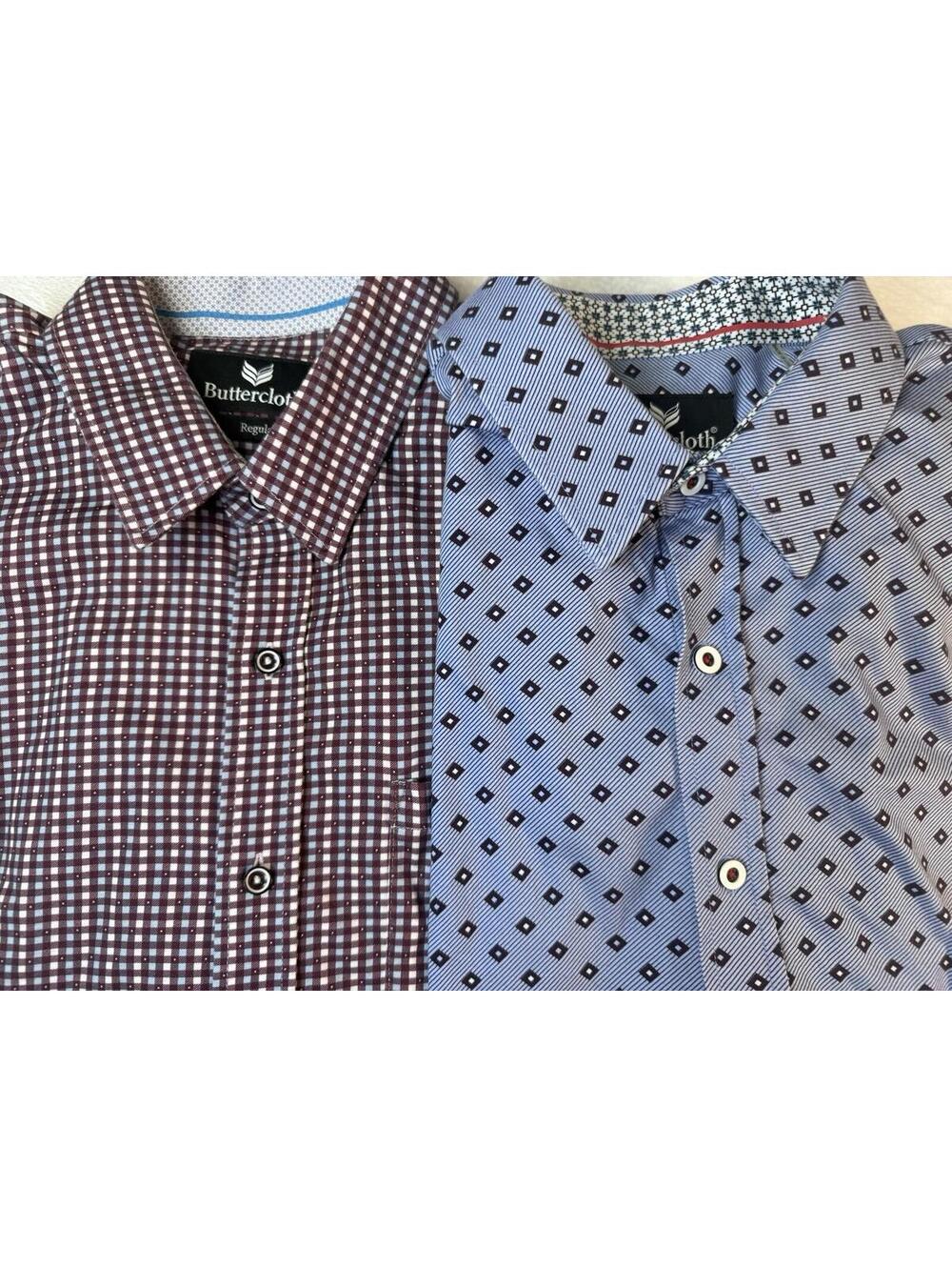 Butter Cloth Shirts LOT Of 2-Large Blue And Brown Multicolor 100% Cotton Cuffs